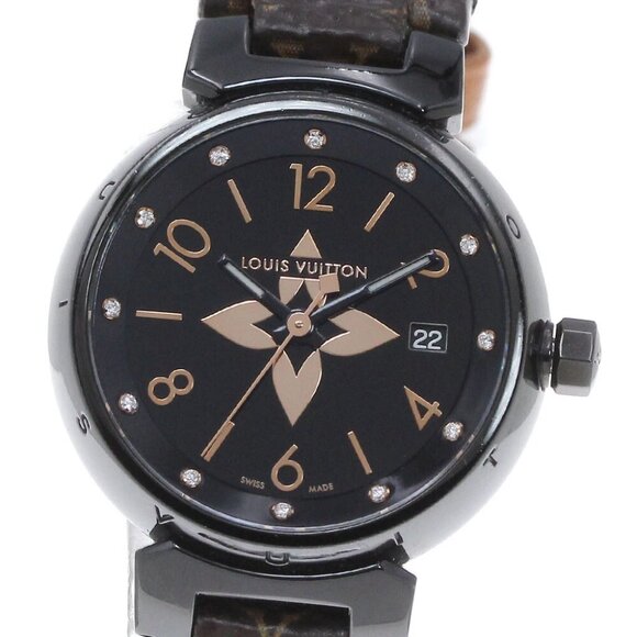 LOUIS VUITTON Tambour All Black PM 12P diamond Quartz Ladies Watch_849249 - Picture 1 of 7